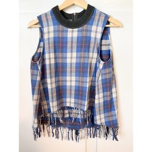 Sea Plaid Sleeveless Top, Size XS